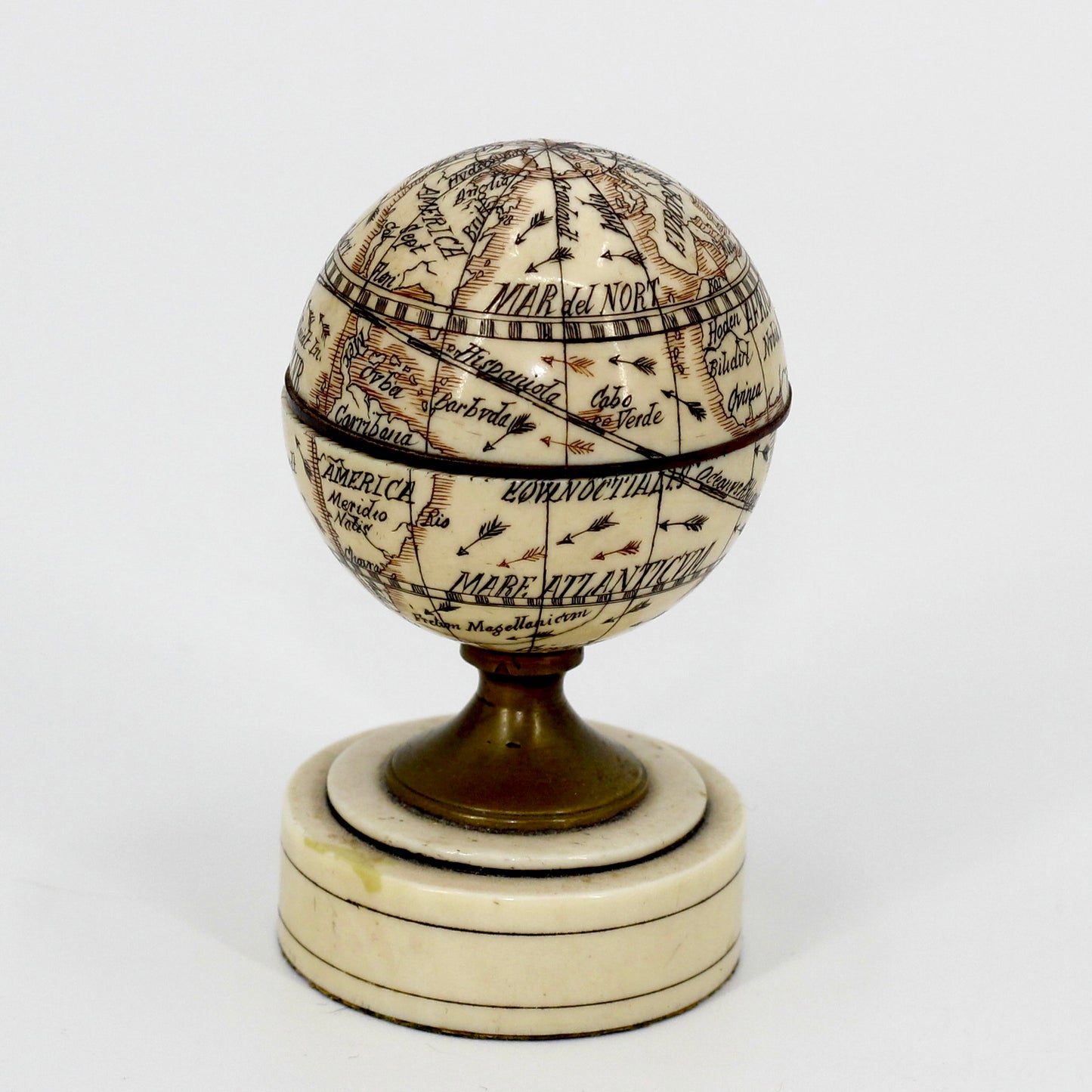 19th Century Miniature Ivory Terrestrial Globe & Sundial
