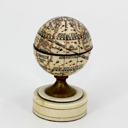 19th Century Miniature Ivory Terrestrial Globe & Sundial