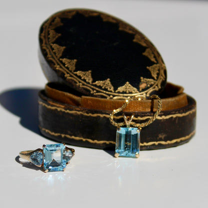 Emerald-Cut Blue Topaz Set w/ Aquamarine, 9.1 Carats 10K & 14K Gold