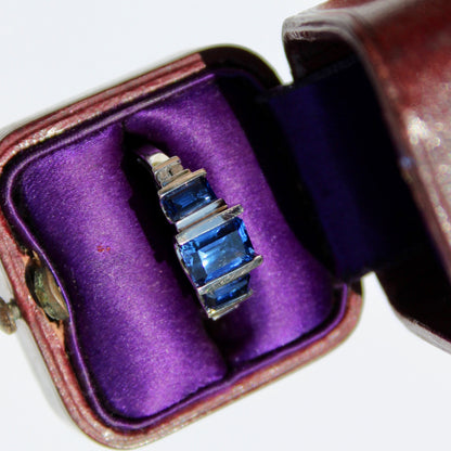 Sapphire & Diamond Trilogy Ring, 2 Carats 10K White Gold