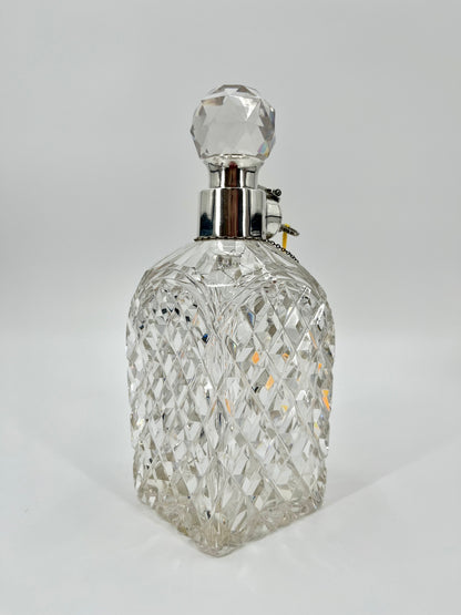 Edwardian 1916 Sterling Silver Leaded Crystal Locking Spirit Decanter & Key