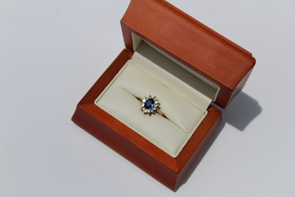 Cobalt Blue & White Spinel Halo Ring, 1.55 Carats 9K Gold