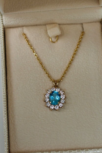 Blue Topaz & Cubic Zirconia Halo Pendant, 3.63 Carats 10K Gold