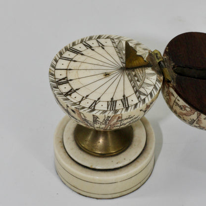 19th Century Miniature Ivory Terrestrial Globe & Sundial