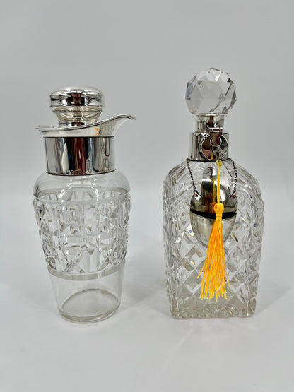 Edwardian 1902 Sterling Silver & Bohemian Cut Crystal Cocktail Shaker by JB Chatterley & Sons Ltd.
