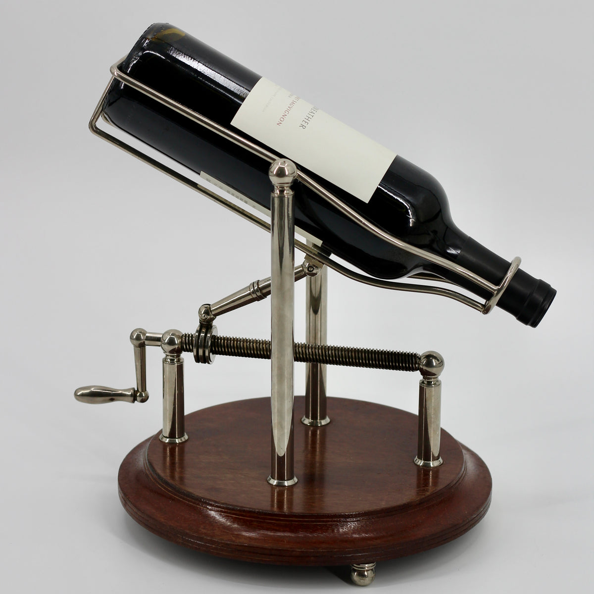 Antique Adjustable Cradle Silver & Wood Wine Decanter- Professionally Restored