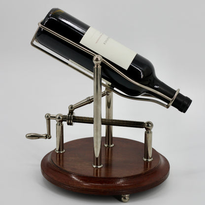 Antique Adjustable Cradle Silver & Wood Wine Decanter- Professionally Restored