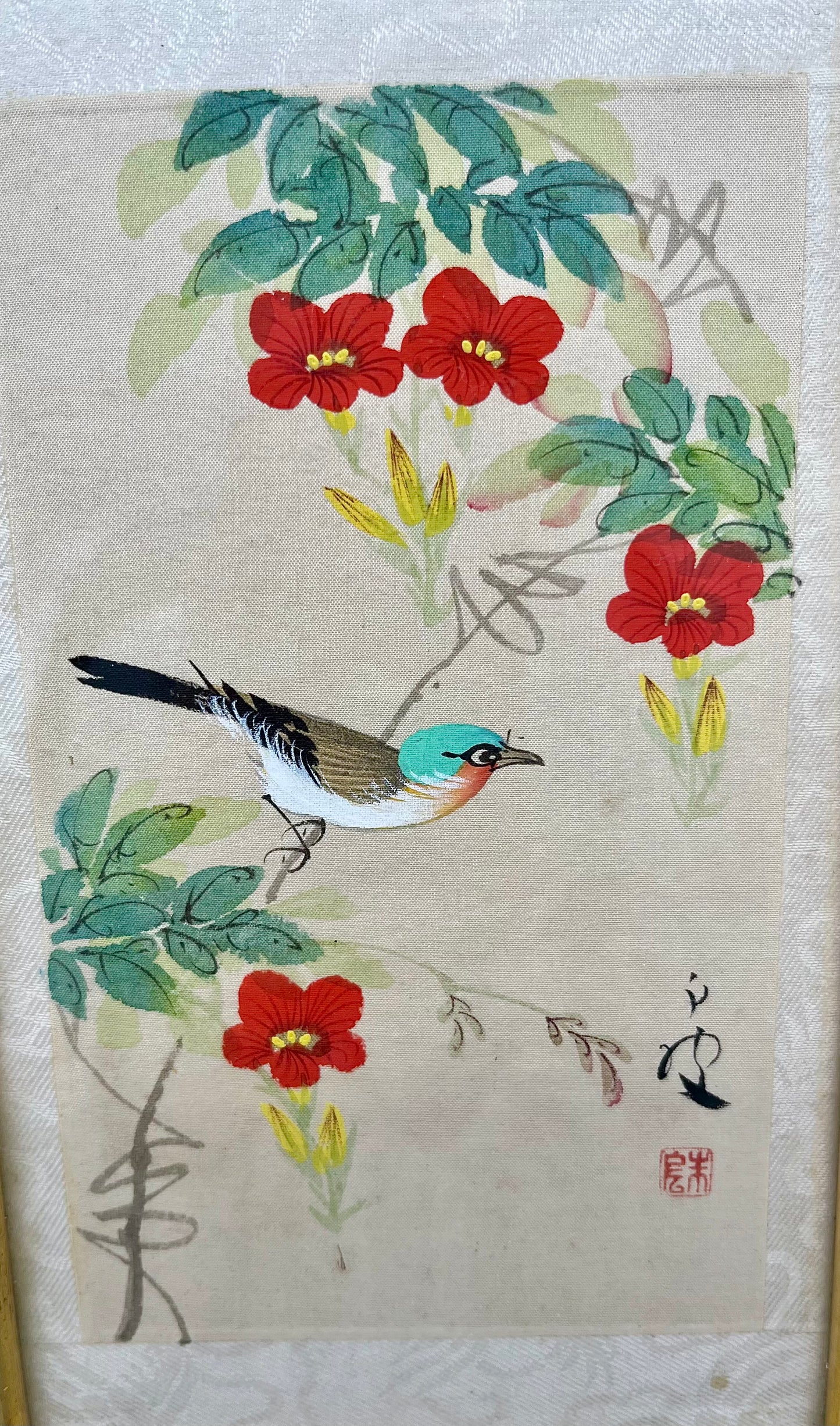 1930's Chinese Hand-painted Silk Birds (Framed Set of 3)