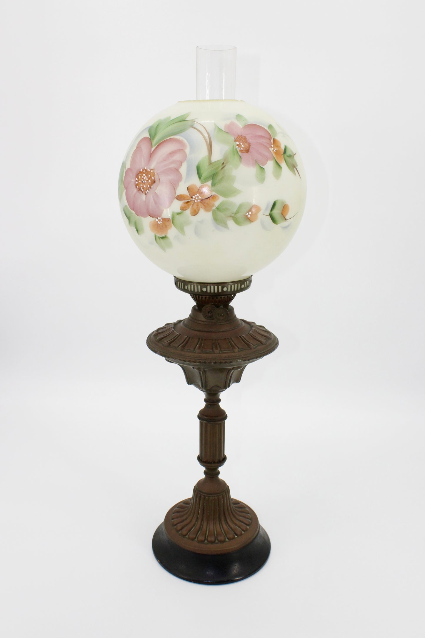 1890's English Duplex Banquet Lamp (Hand-Painted Globe Shade)