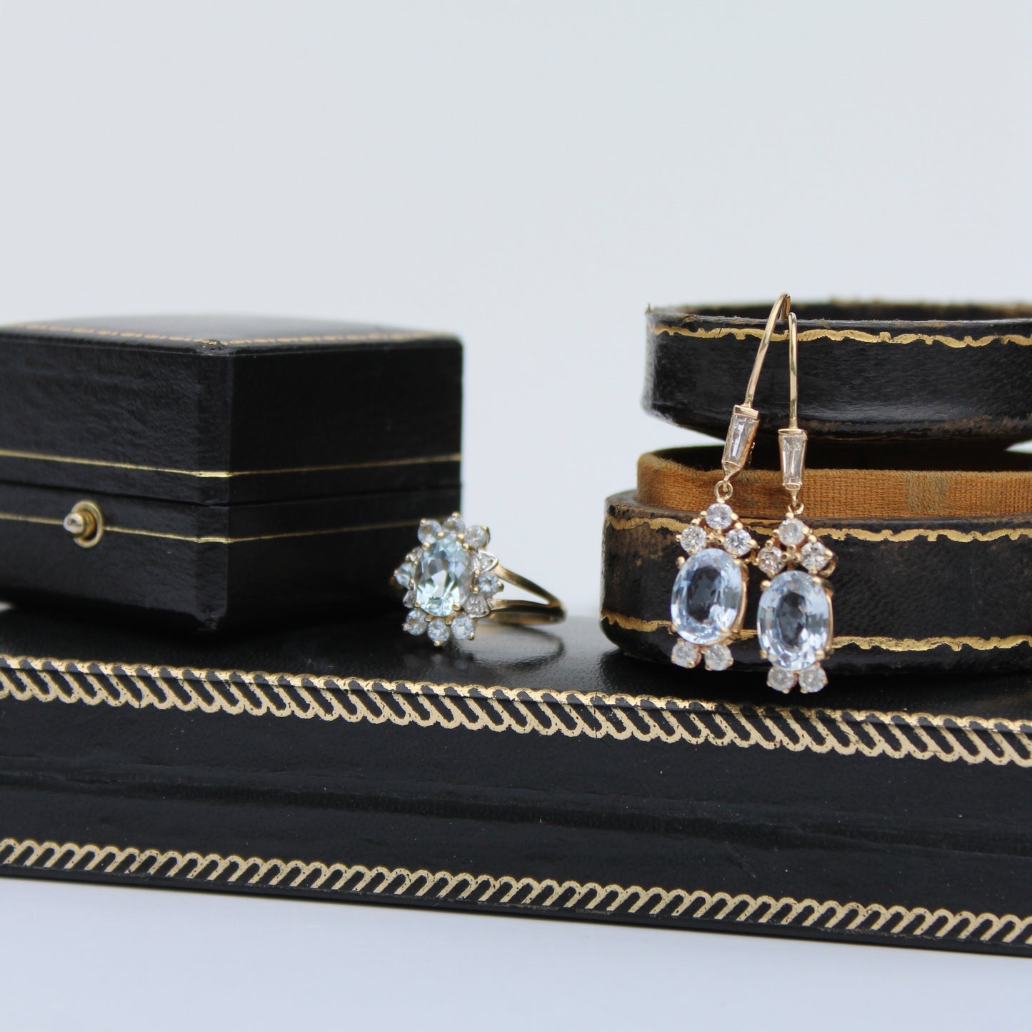 Antique Aquamarine & Diamond Set, 5.59 Carats 14K Gold