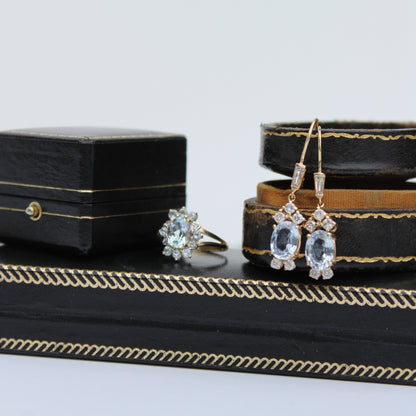 Antique Aquamarine & Diamond Set, 5.59 Carats 14K Gold