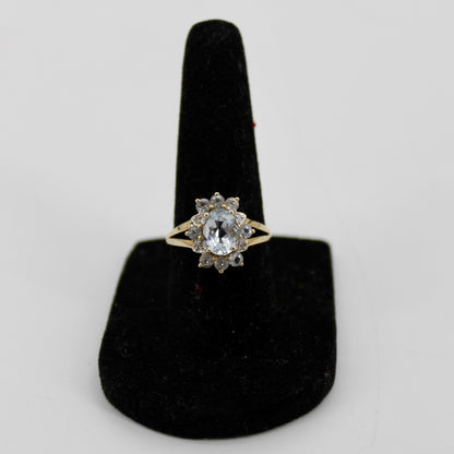 Aquamarine & Diamond Floral Cocktail Ring, 1.8 Carats 14K Gold