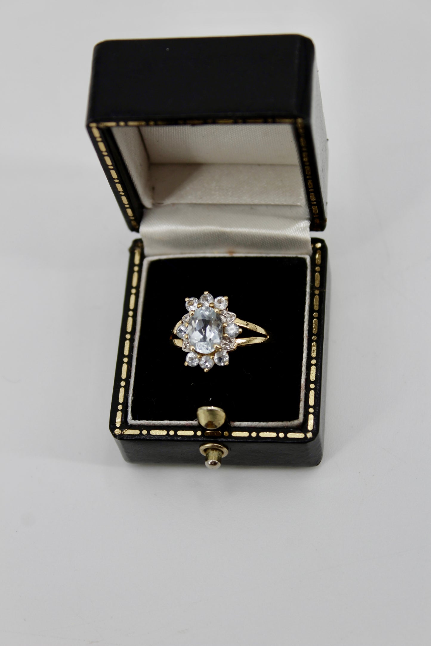 Aquamarine & Diamond Floral Cocktail Ring, 1.8 Carats 14K Gold