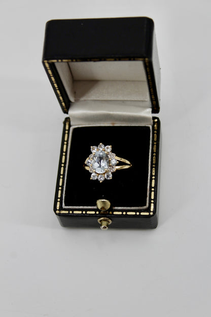 Aquamarine & Diamond Floral Cocktail Ring, 1.8 Carats 14K Gold
