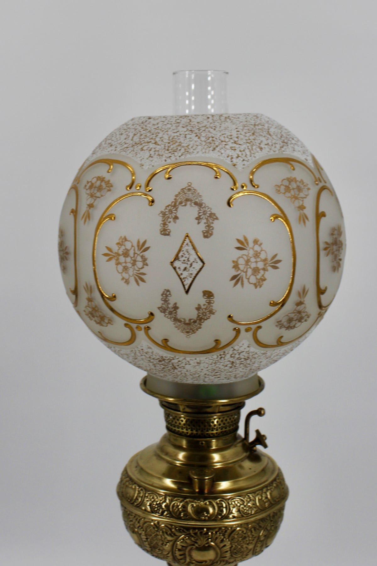 1895 Gilded Crystal Corinthian Banquet Lamp by Edward Miller