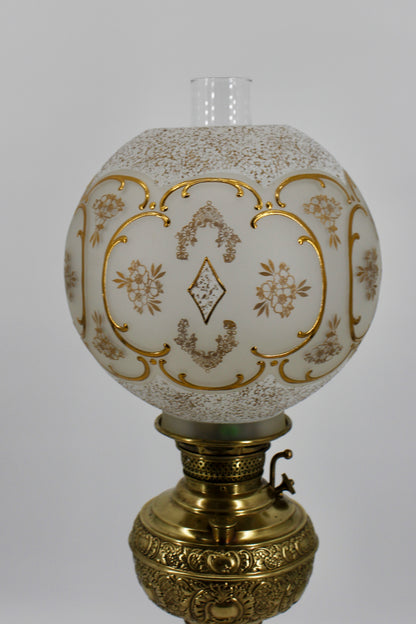 1895 Gilded Crystal Corinthian Banquet Lamp by Edward Miller