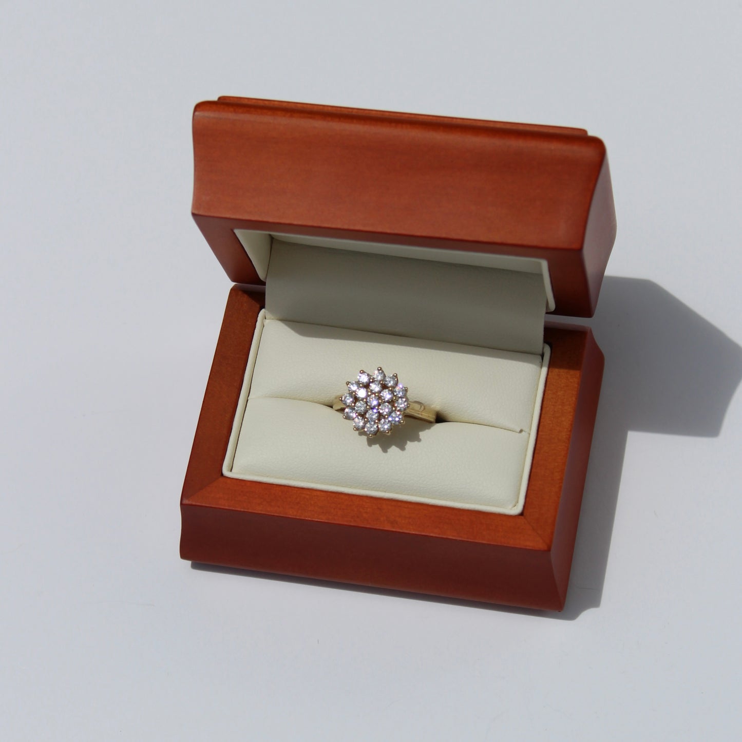 Vintage English CZ Cluster Cocktail Ring, 1.52 Carats 9K Gold