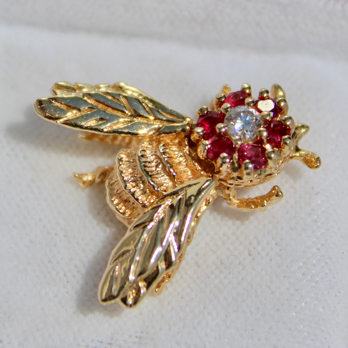 Ruby & Diamond Bee Pendant, 0.52 Carat 18K Gold
