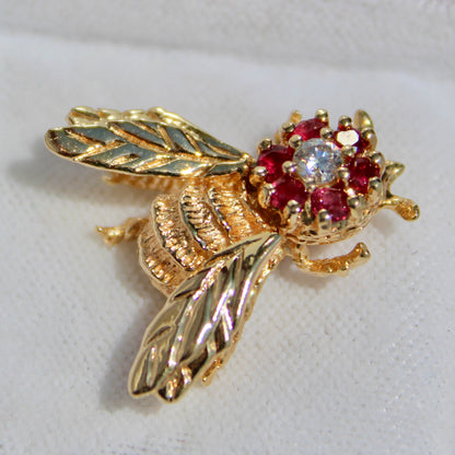 Ruby & Diamond Bee Pendant, 0.52 Carat 18K Gold
