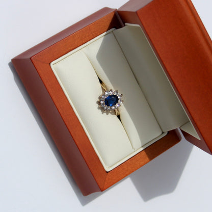 Cobalt Blue & White Spinel Halo Ring, 1.55 Carats 9K Gold