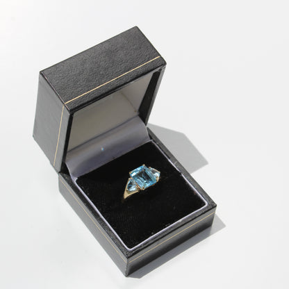 Blue Topaz & Aquamarine Trilogy Ring, 4.77 Carats 9K Gold