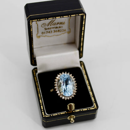 Blue Topaz & Diamond Halo Cocktail Ring,  8.514 CTW 14K Gold