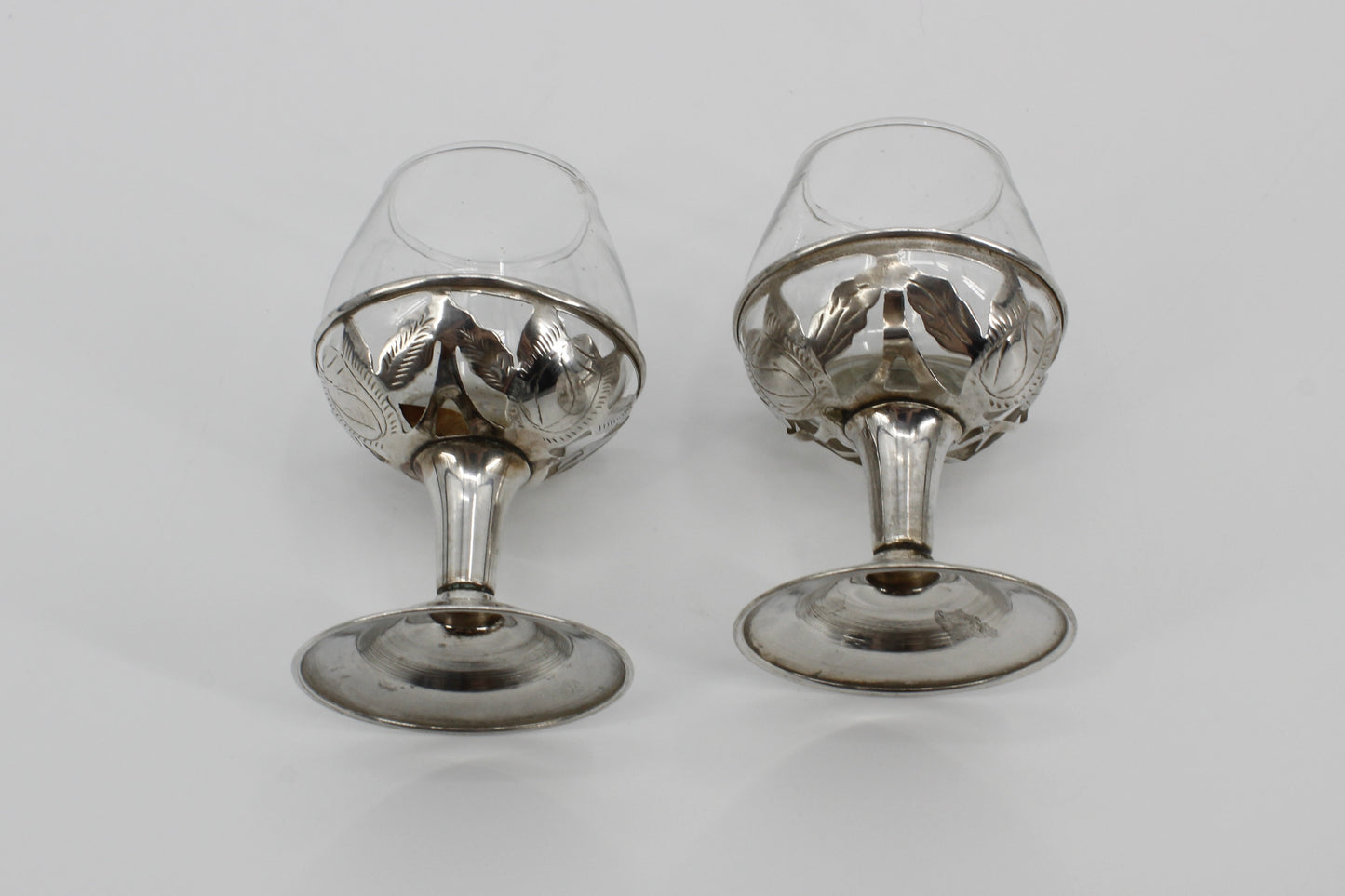 Floral-Etched Sterling Silver Cordial Pair