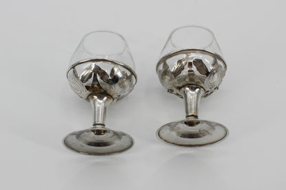 Floral-Etched Sterling Silver Cordial Pair
