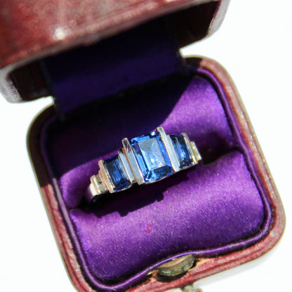 Sapphire & Diamond Trilogy Ring, 2 Carats 10K White Gold