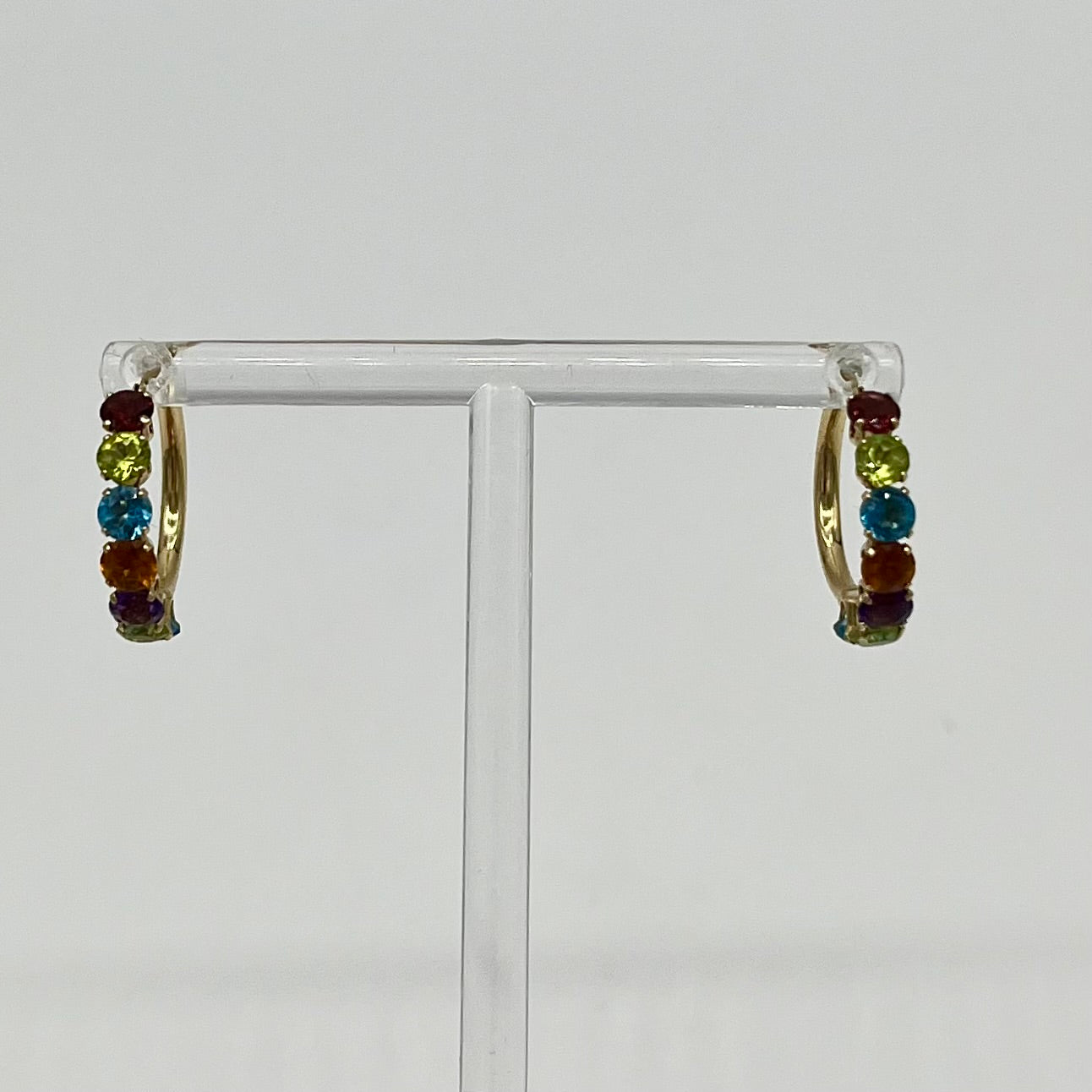 Precious Gemstone Multicolor Hoop Earrings, 3.3 CTW 14K Gold