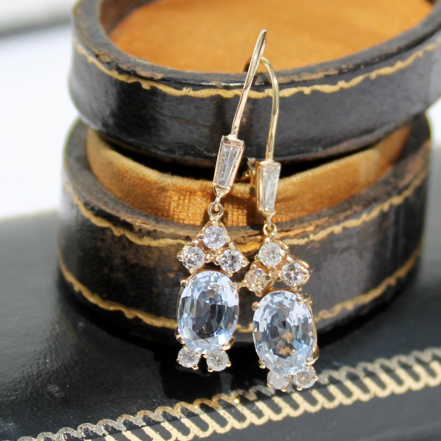 Antique Aquamarine & Diamond Set, 5.59 Carats 14K Gold