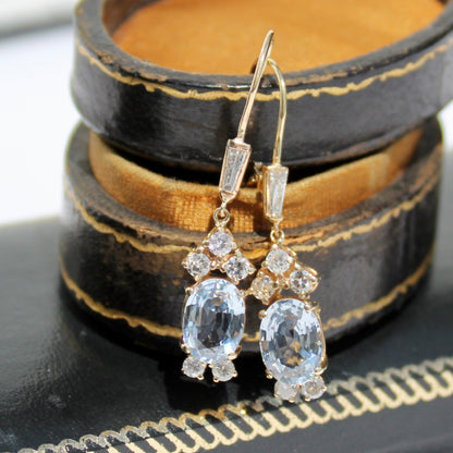 Antique Aquamarine & Diamond Set, 5.59 Carats 14K Gold