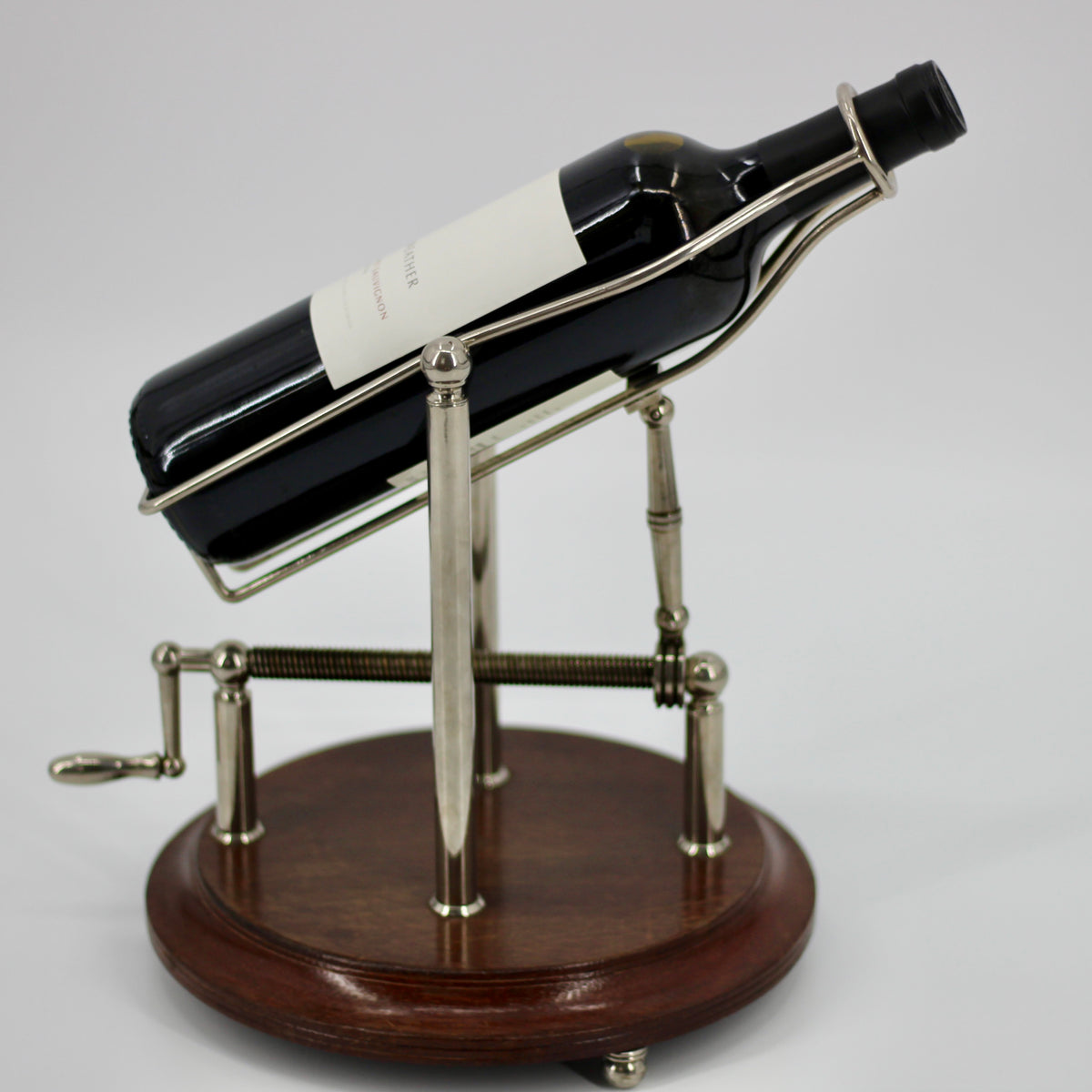 Antique Adjustable Cradle Silver & Wood Wine Decanter- Professionally Restored