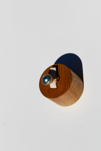 Black Mabe Pearl Ornate Ring, 11mm 10K Gold
