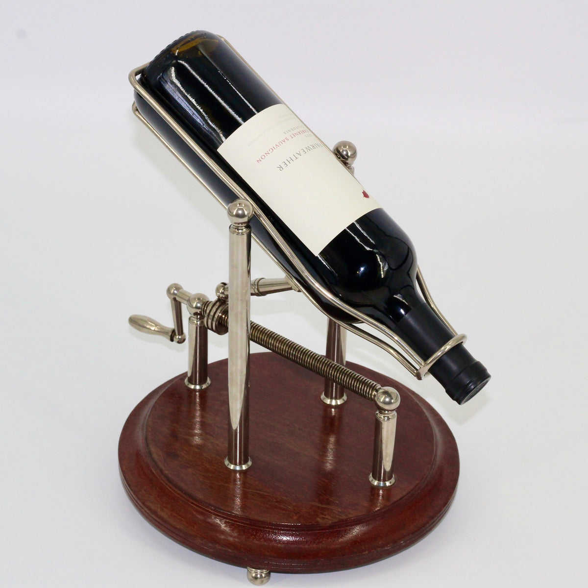 Antique Adjustable Cradle Silver & Wood Wine Decanter- Professionally Restored