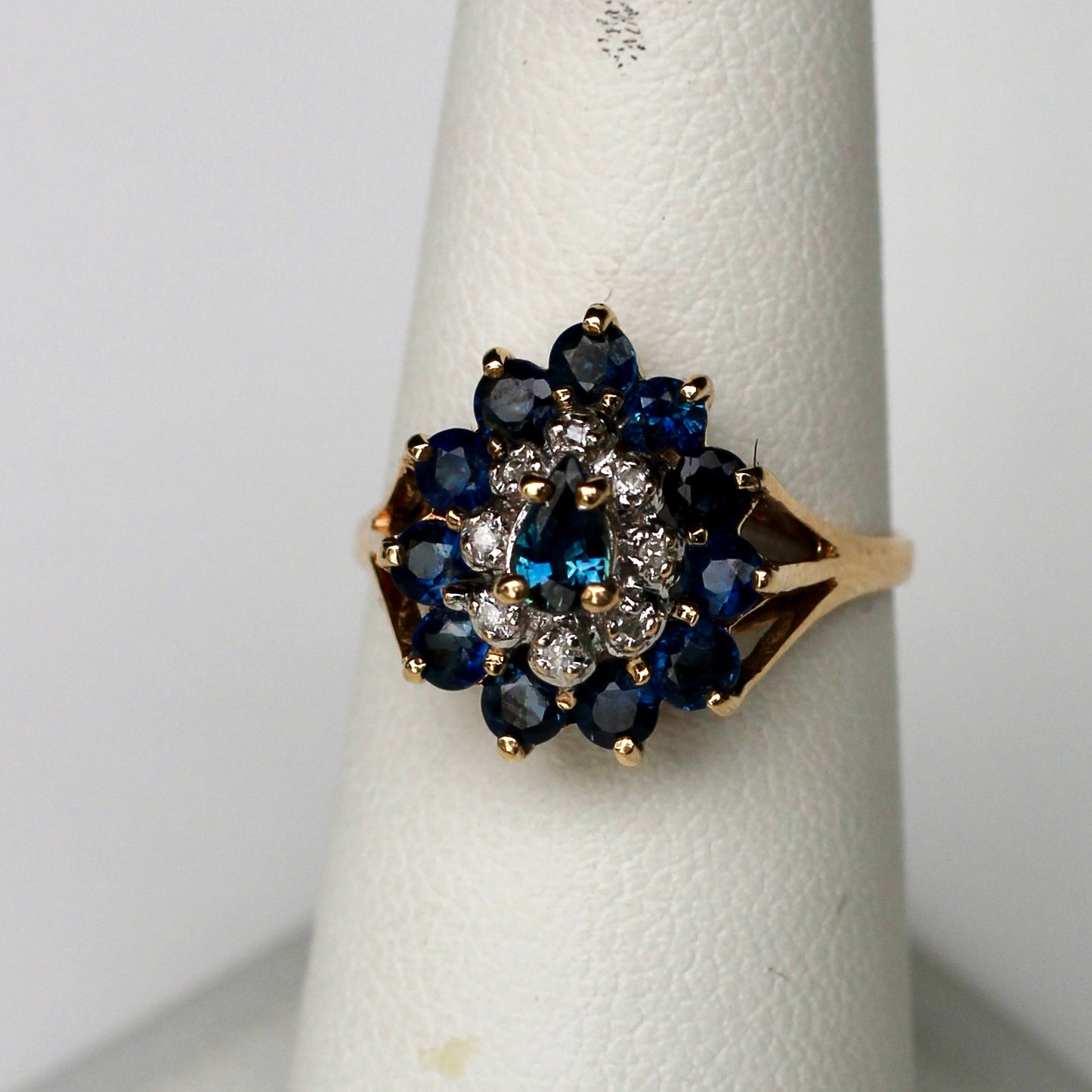 Antique Sapphire Diamond Cluster Set- Ring & Pendant, 2.25 Carats 14K Gold