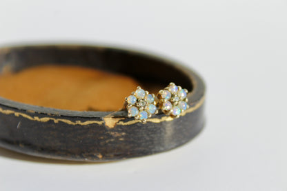 1920's Opal & Diamond Flower Earrings, 0.57 Carat 9K Gold