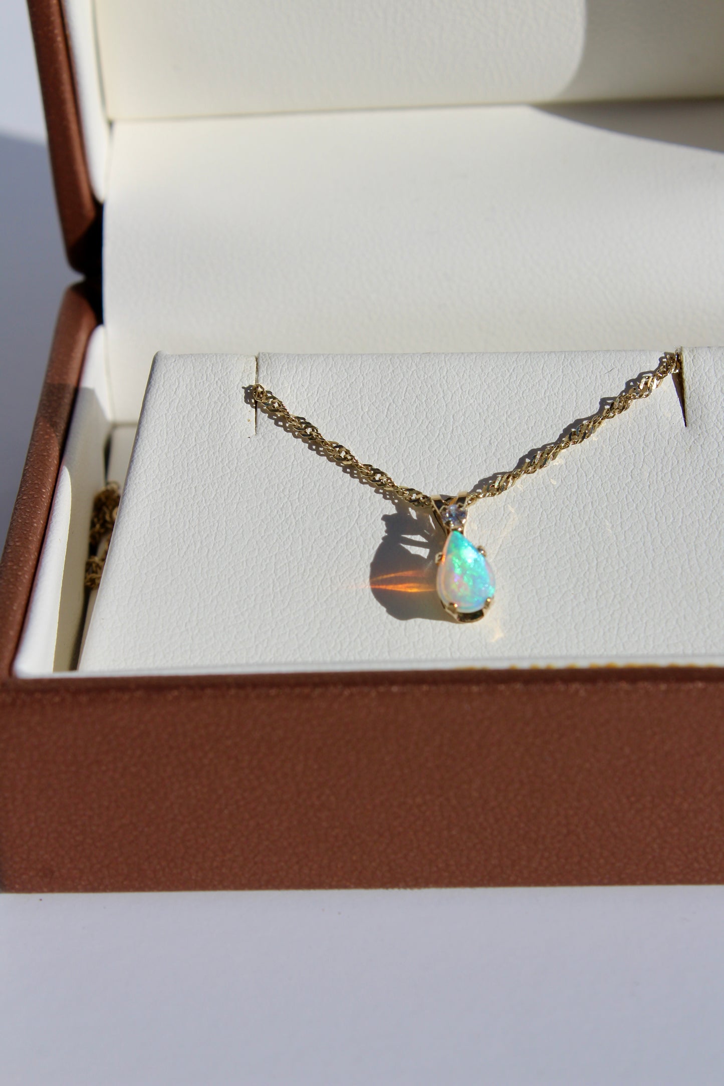 1920's Opal & Diamond Necklace, 0.5 Carat 10K Gold