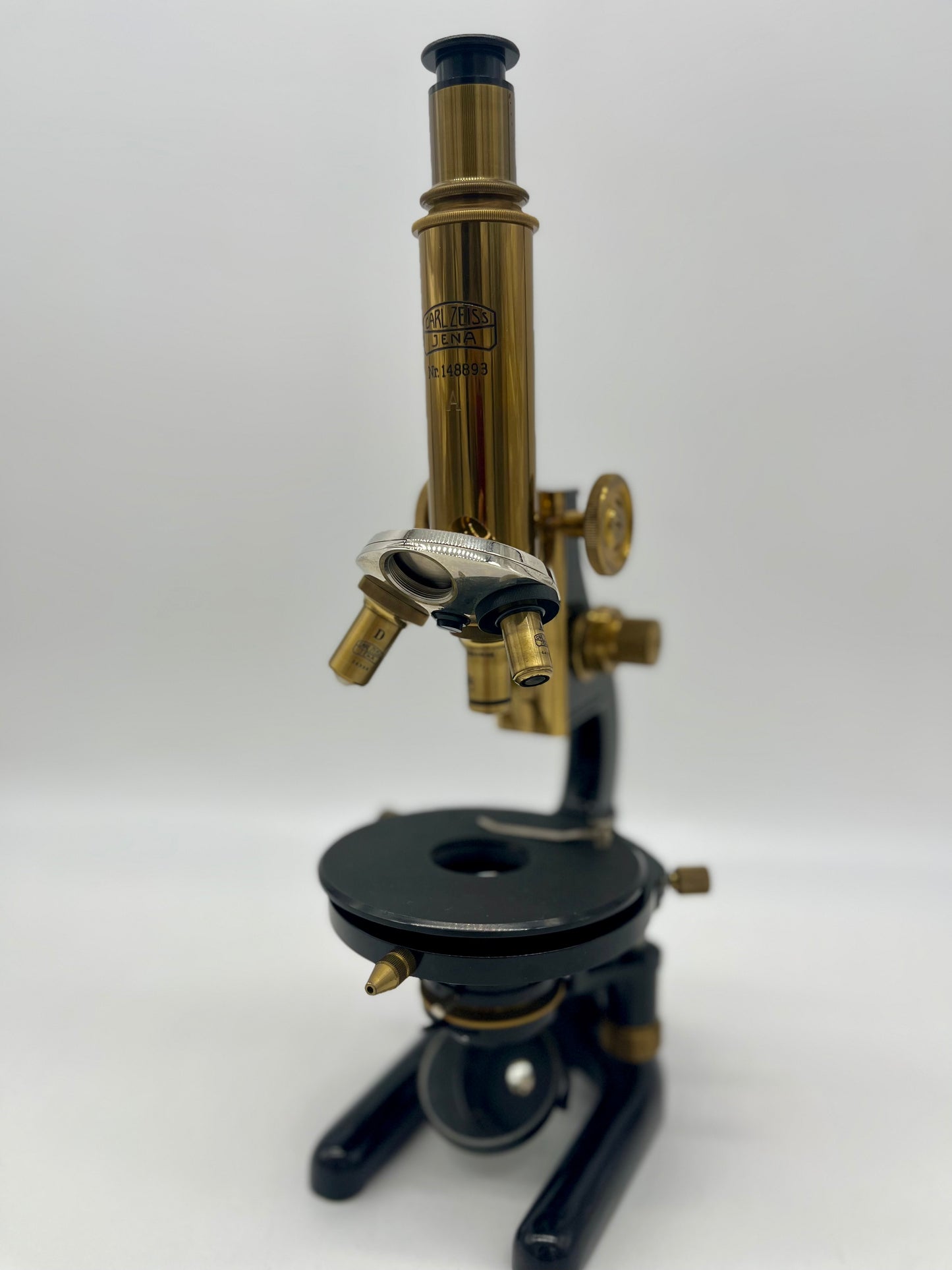 1930's German Jena Brass Microscope by Carl Zeiss