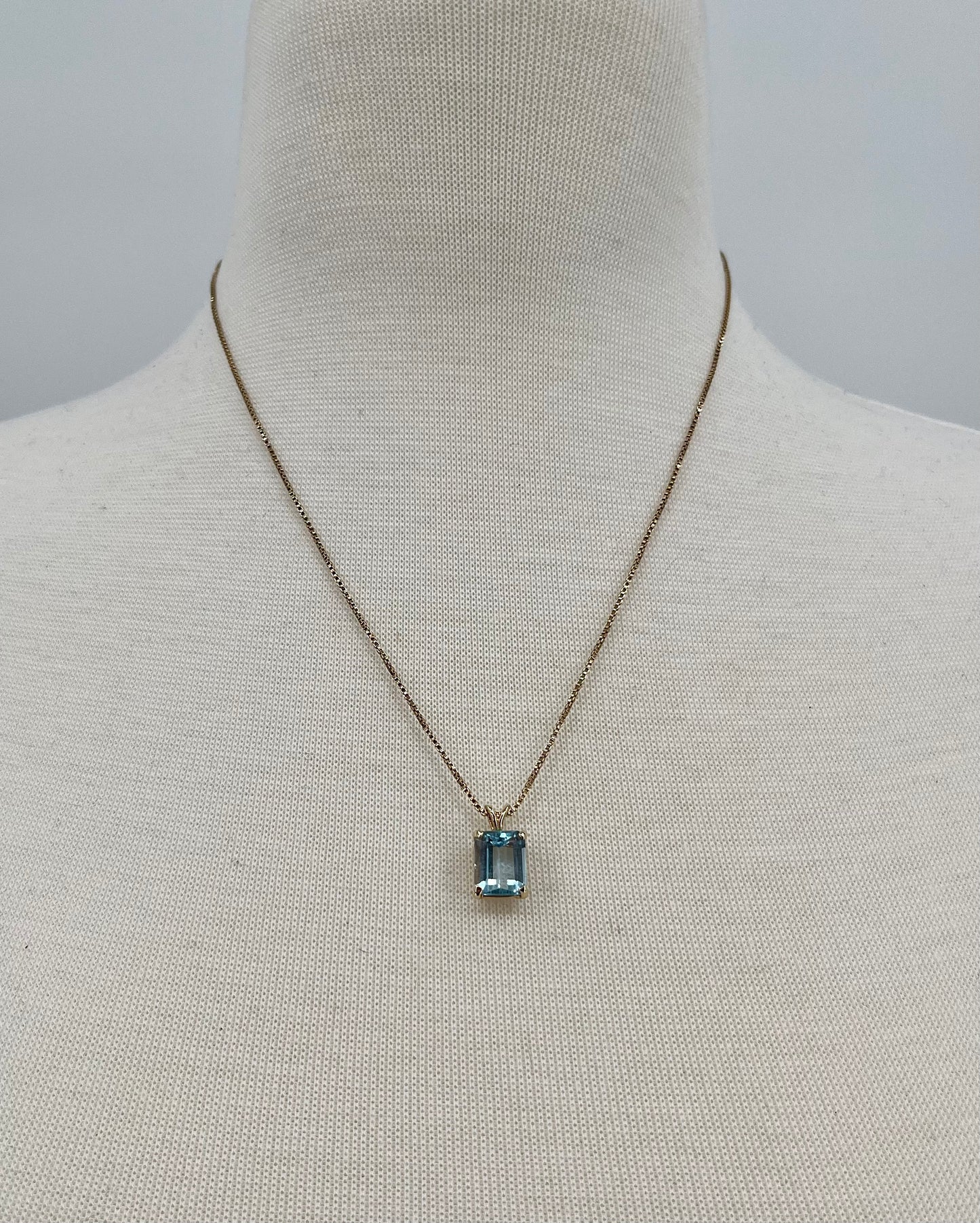 Emerald Cut Blue Topaz Necklace, 4 CTW 14K Gold