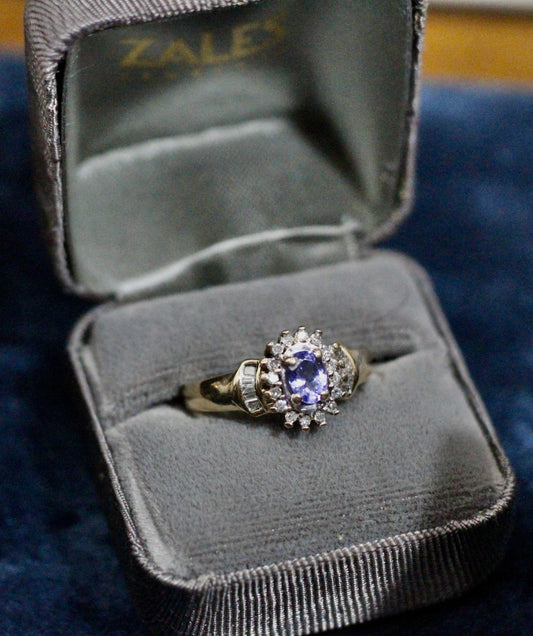 Antique Tanzanite & Diamond Ring, 1 CTW 10K Gold