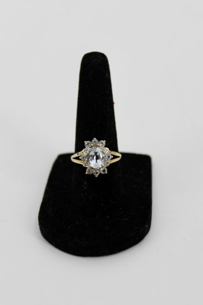 Aquamarine & Diamond Floral Cocktail Ring, 1.8 Carats 14K Gold