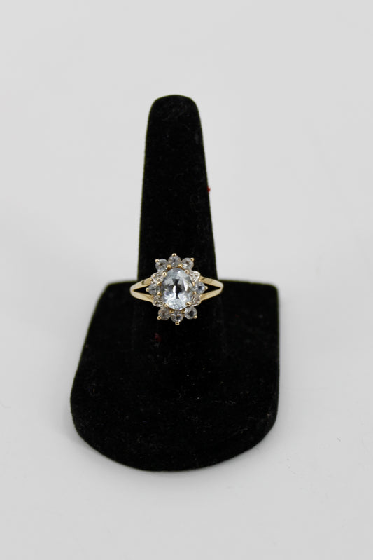 Aquamarine & Diamond Floral Cocktail Ring, 1.8 Carats 14K Gold