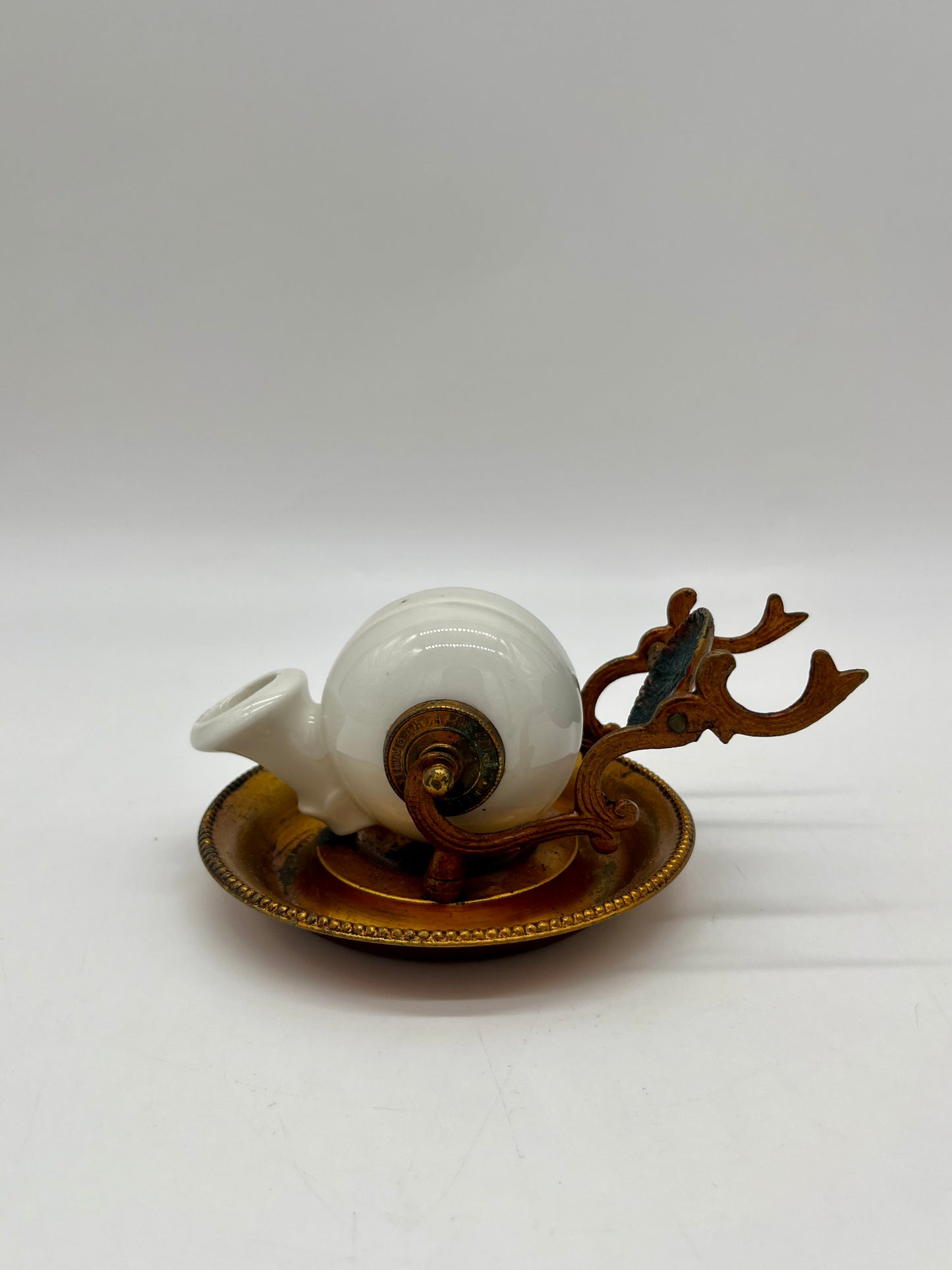 Bronze & Porcelain Revolving 'Nautilus' Inkwell by JL Encrier Bascule Paris