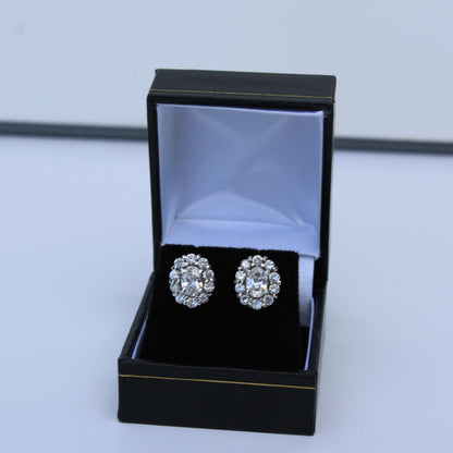 Edwardian Paste Halo Stud Earrings, 3.3 Carats 925 Sterling