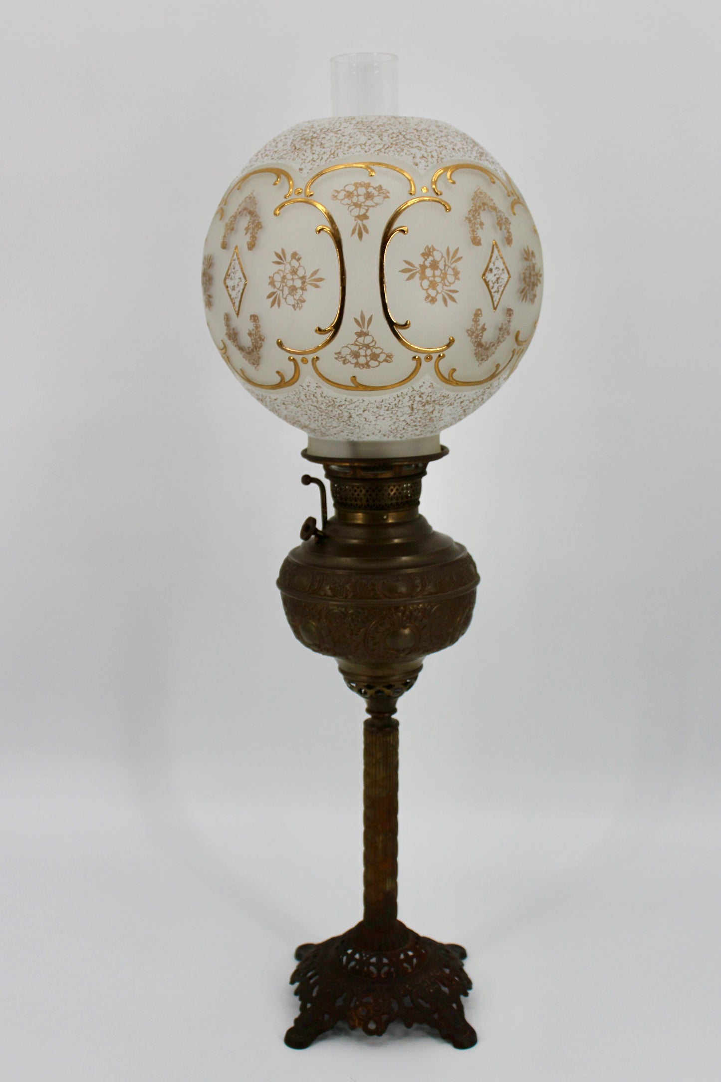 1895 Monography Gilded Crystal Globe Banquet Lamp by Edward Miller