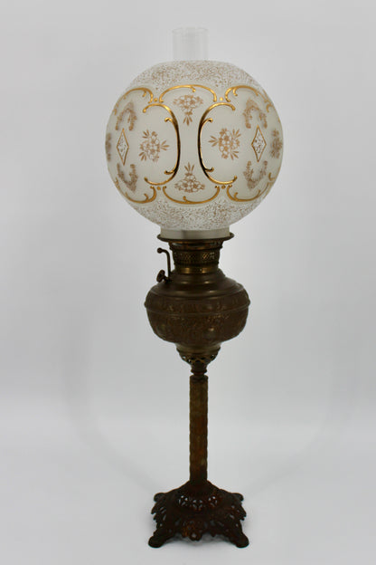 1895 Monography Gilded Crystal Globe Banquet Lamp by Edward Miller