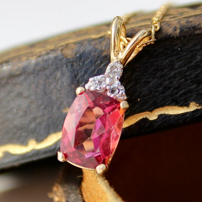Madagascar Pink Tourmaline & Diamond Necklace, 1.47 Carats 14K Gold