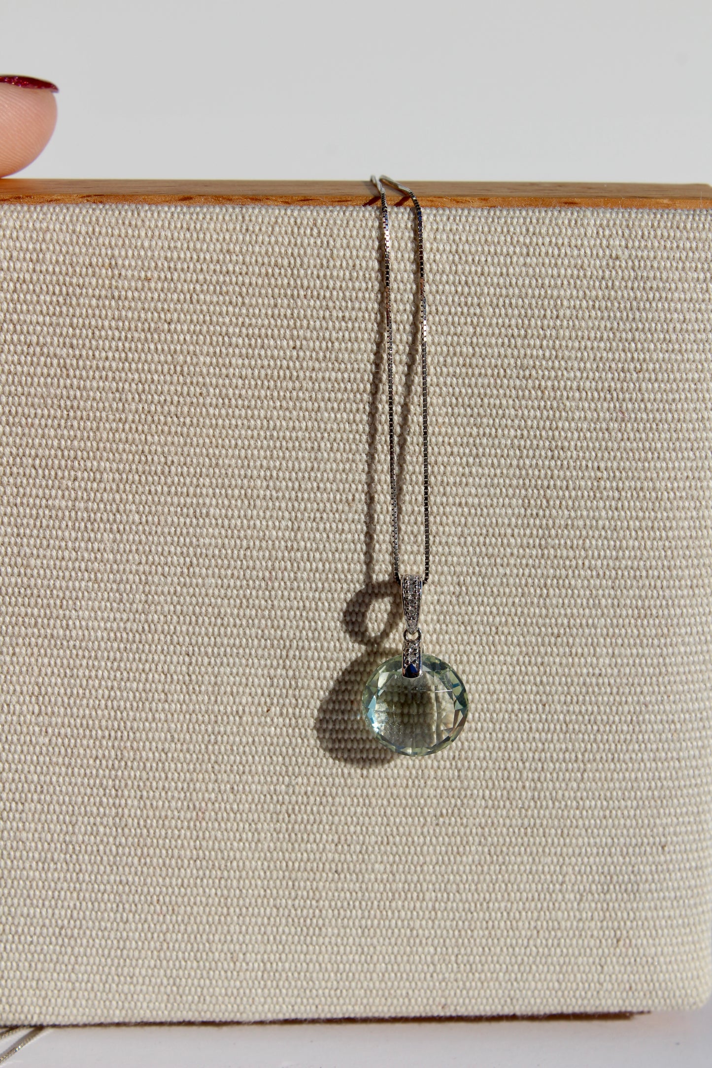 Prasiolite & Diamond Necklace, 7 Carats 14K White Gold