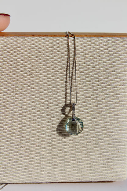 Prasiolite & Diamond Necklace, 7 Carats 14K White Gold